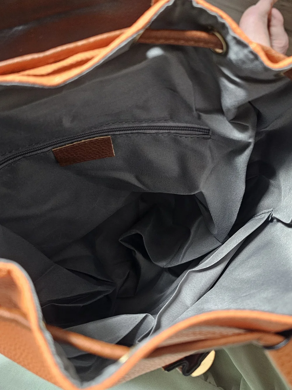 Orange Brown Faux Leather Backpack Travel Vacation Medium Multipurpose DiaperBag